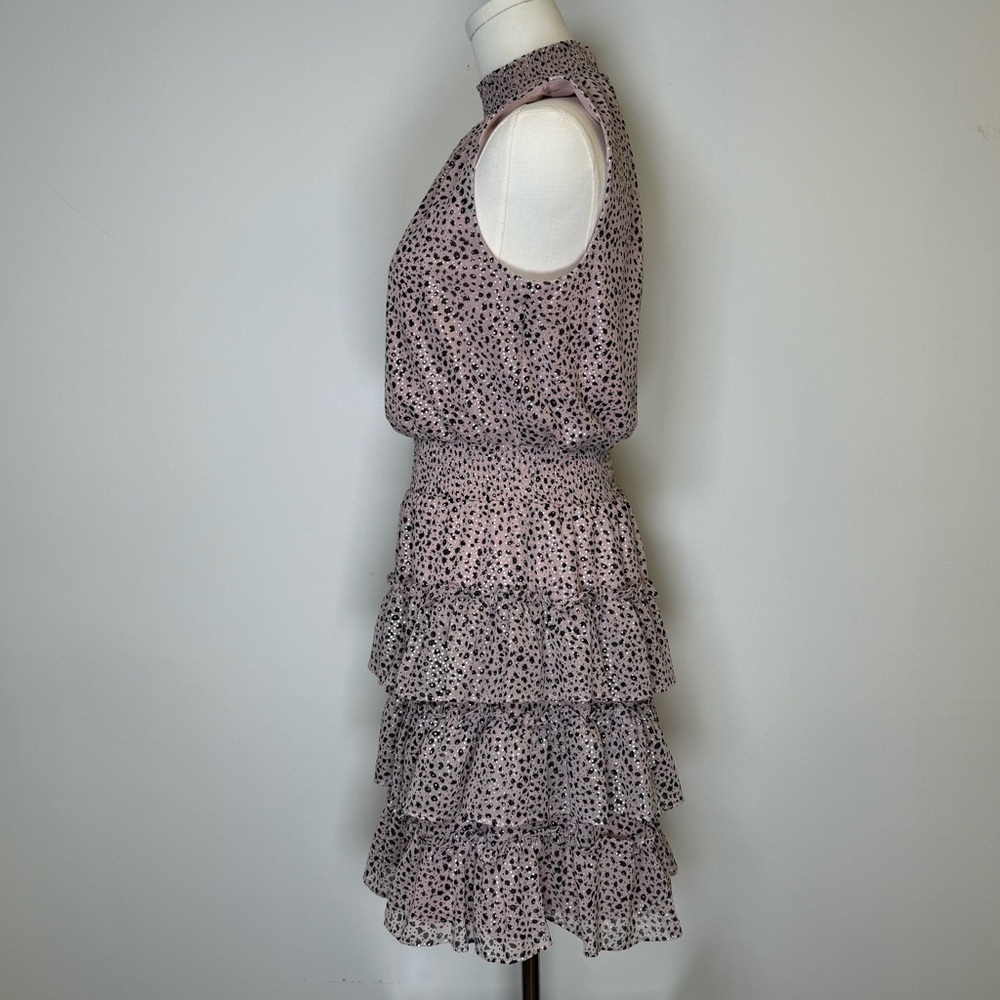 MSK pink and black ruffled dress with metallic detail size small NWOT - Picture 2 of 8